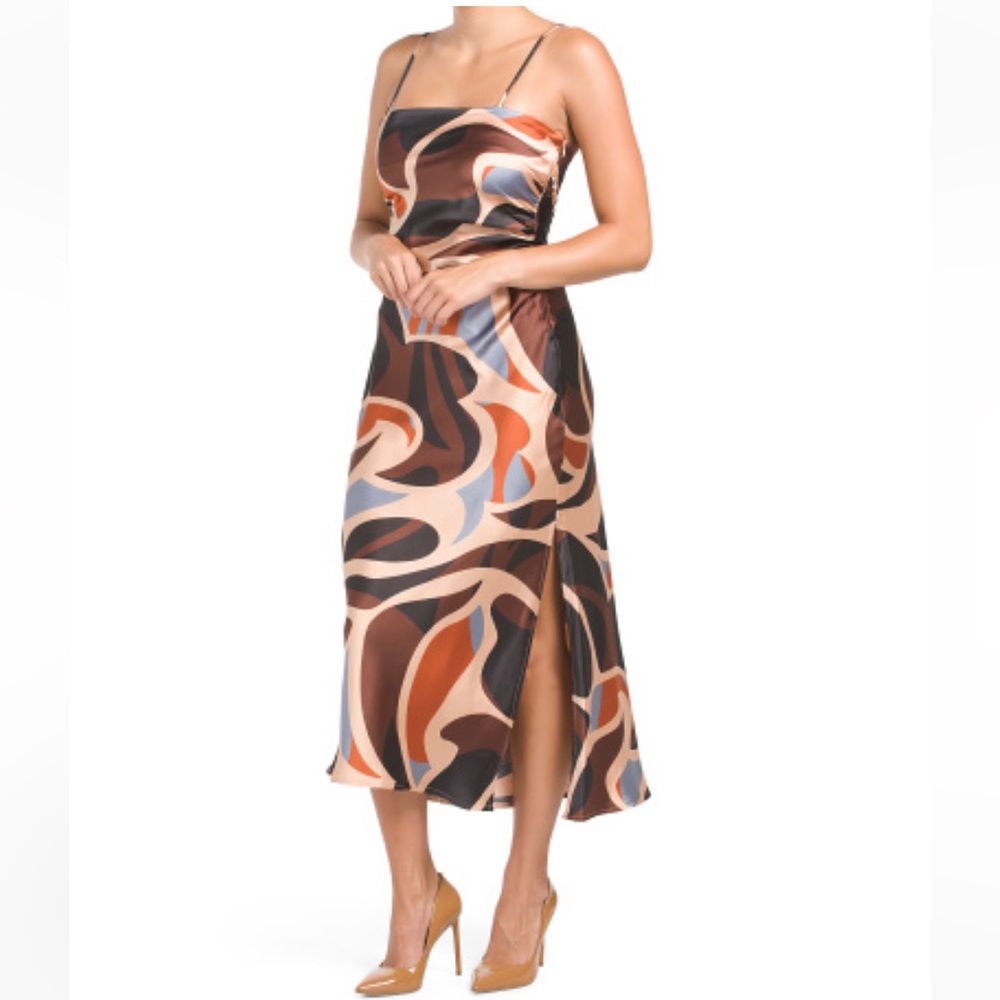 House of Harlow 1960 Satin Multicolored Ruched-Side Maxi Dress